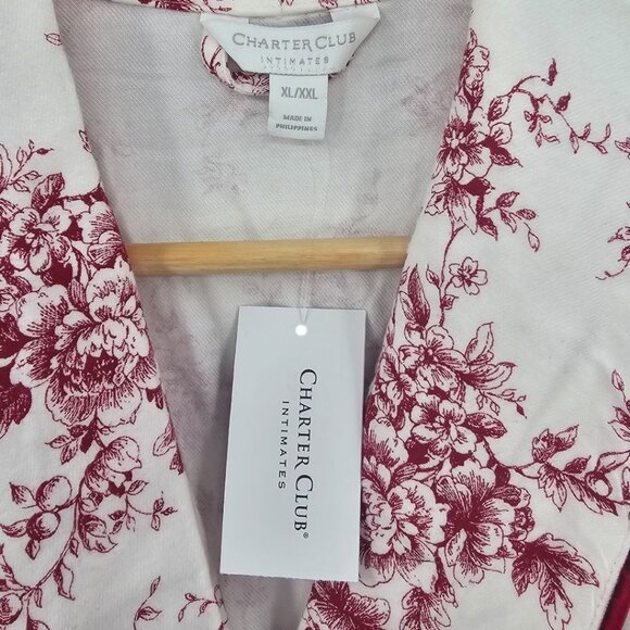 Charter Club Womens XL/XXL White Red Floral Toile Bathrobe NWT - Picture 5 of 7
